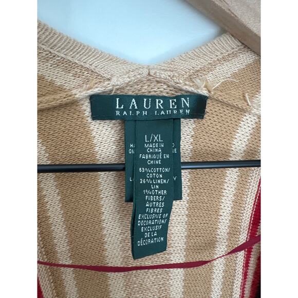 Lauren by Ralph Lauren VINTAGE Fringe Poncho Wrap in Red & Tan L/XL - Picture 2 of 7